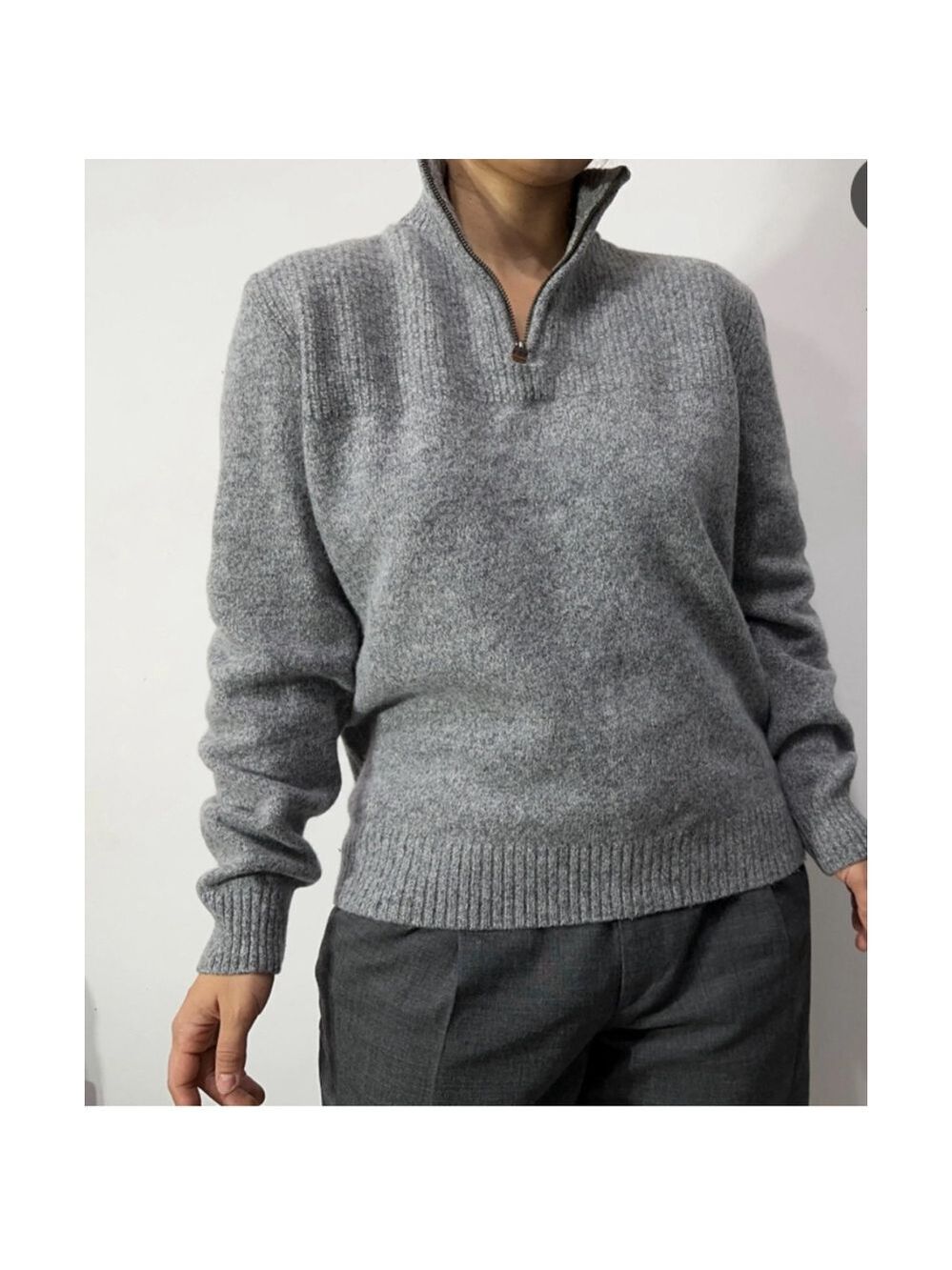 Christian Lacroix Grey Quarter-Zip Sweater L wool cashmere